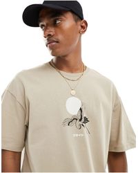 Jack & Jones - T-shirt oversize beige con stampa di gru sul petto - Lyst