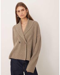 Pretty Lavish - Ribbed Knit Fold Over Collared Cardigan - Lyst