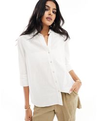 New Look - Camicia a maniche lunghe effetto lino bianca - Lyst