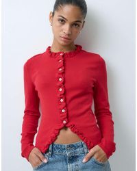 ASOS - Long Sleeve Cardigan With Frill Detail - Lyst