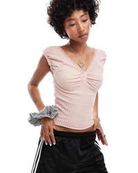 Reclaimed (vintage) - Camiseta Con Diseño Encogido De Pointelle De -Rosa - Lyst