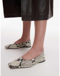 TOPSHOP - Bailarinas Con Estampado De Serpiente, Puntera Cuadrada Y Detalle Fruncido De Cuero Premium Casey De - Lyst