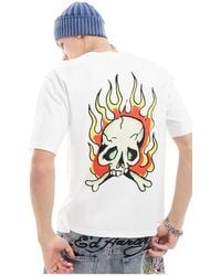 Ed Hardy - – oversize-t-shirt mit totenkopfprint mit flammendetail am rücken und logo vorne - Lyst
