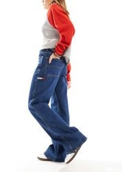 Tommy Hilfiger - Vaqueros De Talle Medio, Corte Recto Holgado Y Estilo Carpintero Con Lavado Oscuro Mia De -Azul - Lyst