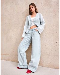 Bershka - Low-rise Wide-leg Turn-up Jeans - Lyst