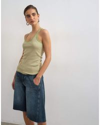 TOPSHOP - Gestreept Racerhemdje Met Lage Ronde Hals En Spaghettibandjes - Lyst