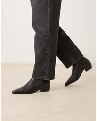 Mango - Botines Negros Con Puntera Cuadrada Y Tacón Bajo De Cuero De - Lyst