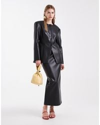 ASOS - Falda De Tubo Larga Negra De Corte Sartorial De Cuero Sintético De - Lyst