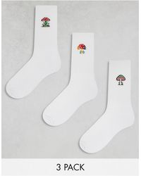ASOS - Confezione da 3 paia di calzini alla caviglia bianchi con ricami di funghi - Lyst