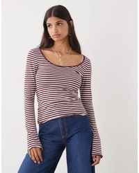 Monki - Long Sleeve Slim Fit Scoop Neck T-Shirt - Lyst