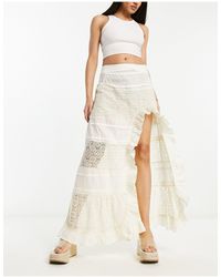ASOS - Lace Insert And Embroidered Maxi Skirt With Side Split - Lyst