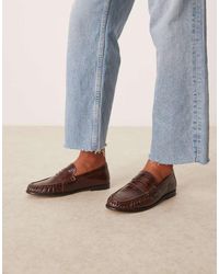 ASOS - Mocasines Marrón Chocolate Fruncidos Con Patrón Efecto Cocodrilo Grabado De Cuero Premium Mayfair De - Lyst