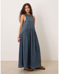 ASOS - Slash Neck Smock Midi Dress With Dropped Waist - Lyst