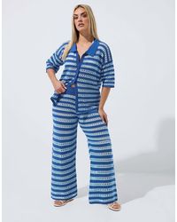 Yours Clothing - Stripe Knitted Wide Leg Trousers - Lyst