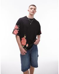 TOPMAN - Premium Extreme Oversized Fit T-shirt With Floral Embroidery Print - Lyst
