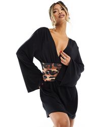 ASOS - Long Sleeve Flippy Wrap Mini Dress With Belt - Lyst