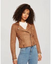 Miss Selfridge Faux Suede Biker Jacket - Brown
