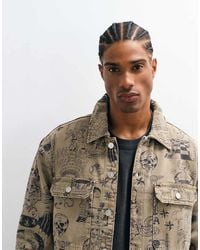 AllSaints - Chaqueta De Lona Marrón Con Gráfico Ilustrativo Y Logotipo Sherb - Lyst