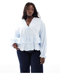 ASOS - Asos Design Curve Long Sleeve Tie Front Ruffle Hem Top - Lyst