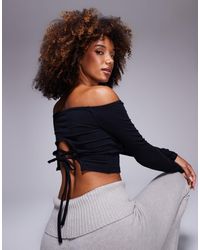 ASOS - Long Sleeve Off Shoulder Lace Up Back Top - Lyst