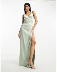 Pretty Lavish - Bridesmaid Esmee Wrap Satin Maxi Dress - Lyst
