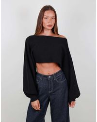 SIMMI - Balloon Sleeve Knit Crop Top - Lyst