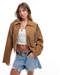 ASOS - Veste à franges et double boutonnage en daim véritable - fauve - Lyst