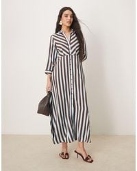 Y.A.S - Vestido Camisero Largo A Ra Marrones Y Azules De - Lyst