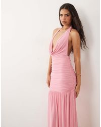 ASOS - Plunge Cowl Mesh Maxi Dress With Ruched Drop Waist Detail - Lyst