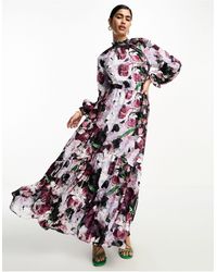 ASOS - High Neck Big Sleeve Jacquard Maxi Dress - Lyst