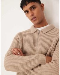 ASOS - Wool Mix Oversized Heavyweight Quarter Zip Rib Knitted Jumper With Collar - Lyst