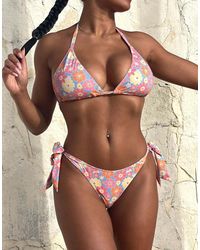Wolf & Whistle - Floral Tie Side Bikini Bottom - Lyst