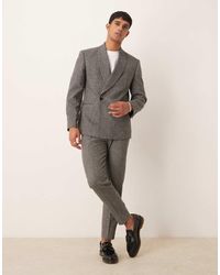 ASOS - Pantaloni Da Abito Affusolati Grigi Con Motivo A Spina Di Pesce - Lyst