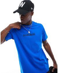 Napapijri - Camiseta azul con logo en el pecho box - Lyst