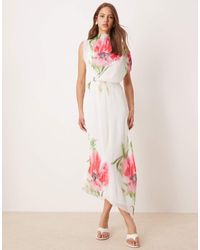 ASOS - Textured Crinkle High Neck Midi Dress With Open Back - Lyst