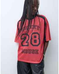 ASOS - Disney Airtex Mesh Oversized T-Shirt With Mickey Mouse Varsity Print - Lyst
