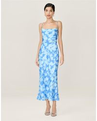 OMNES - Dresses Riviera Satin Floral Midi Dress With Lace-Up Back - Lyst