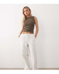 ASOS - Asos Design Petite Linen Look Pull On Trousers - Lyst