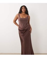 ASOS - Asos Design Curve Deep Scoop Neck Maxi Dress With Asymmetric Draped Skirt Overlay - Lyst
