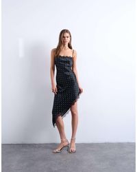TOPSHOP - Satin Asymmetric Lace Trim Midi Slip Dress - Lyst