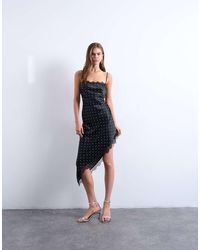TOPSHOP - Satijnen Midi Slipdress Met Asymmetrische Kanten Zoom - Lyst