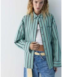Pull&Bear - Chemise rayée avec poche - turquoise - Lyst