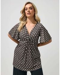 Yours Clothing - Polka Dot Knot Front Top - Lyst