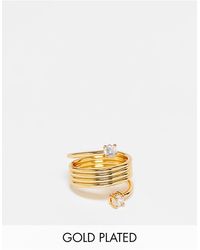 ASOS – spulenförmiger ring mit 14-karat-vergoldung und schmuckstein-design - Weiß