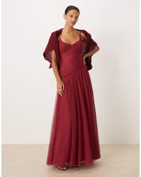 LACE & BEADS - Tulle Cami Sweetheart Neck Asymmetric Drop Waist Maxi Dress - Lyst