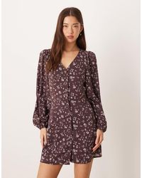 Glamorous - Long Sleeve Mini Tea Dress With Tie Front - Lyst