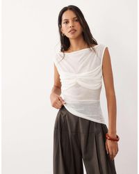 ASOS - Semi Sheer Knit Look Cap Sleeve Top With Ruched Bust Overlay - Lyst