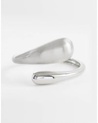 ASOS - Cuff Bracelet With Wrap Around Molten Detail With Shiny And Brushed Tone - Lyst