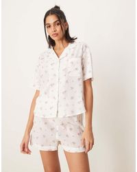 Luna - Short Sleeve Revere Pyjama Top And Shorts Set - Lyst