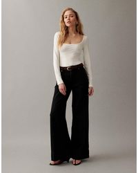 ASOS - Wide Leg Jean With Crease Front And Belt - Lyst